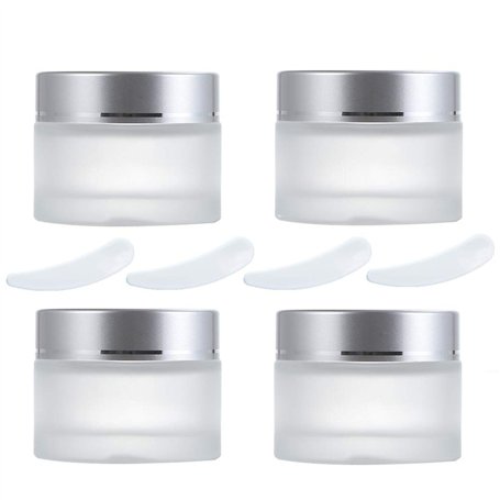 4 Pièces 50g / 50ml Contenant Cosmétique Vide Verre Transparente Petite Pots avec Mini Spatule pour Crème/Échantillons/Poudre/Lo