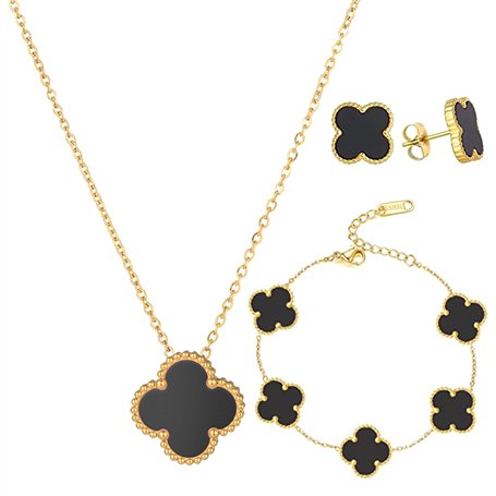 Ensemble De Bijoux Trèfle À Quatre Feuilles 18k Plaqué Trèfle À Quatre Feuilles Collier Boucles D'oreilles Bijoux Trèfle À Quatr