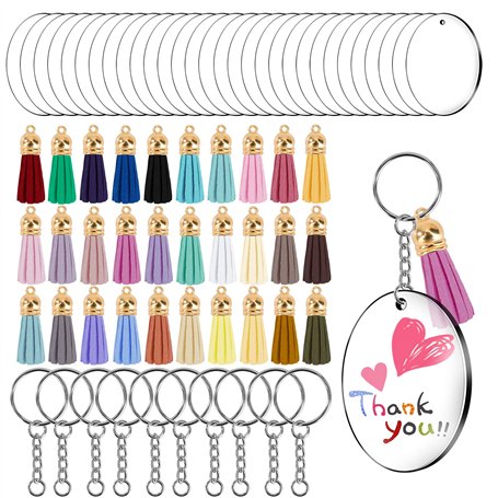 Porte-clés avec Disques de Cercle Acrylique Transparent Ronde 5cm/2.5“