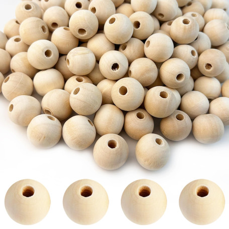 Diompirux 120 Perles Naturelles Rondes 20mm en Bois Avec Trou