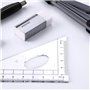 8 pièces Kit Geometrie Compass Gris Transparent Ensemble de Géométrie Kit de Géométrie Mathématique Règle Protractor Compass Pen