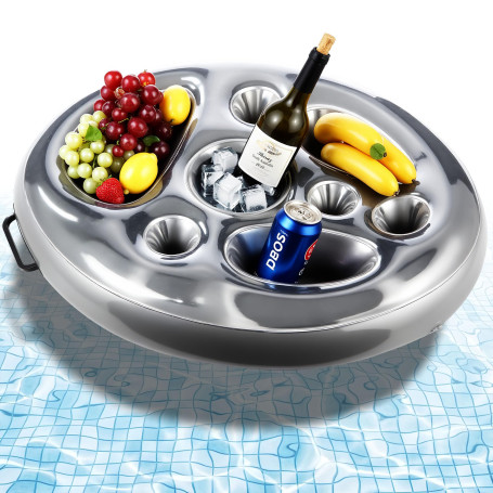 DUBUOZA Porte-Gobelet Gonflable Flottant 2 en 1-8 Trous Porte-Gobelet de Piscine Gonflable pour Les Fêtes de Piscine D'été Float