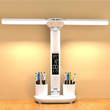 YNDD Lampe de Bureau Sans Fil à LED pour Enfant avec Heure Calendrier Température 2 Porte Stylo