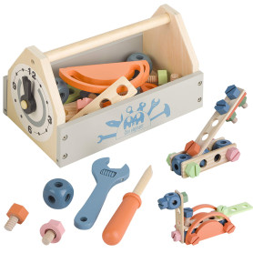 Boîte à outils en bois pour tout-petits, jouets éducatifs pour enfants, jouets, accessoires de jeux, cadeau créatif pour enfants Boîte à outils en bois pour tout-petits