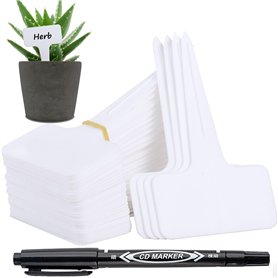 Orrdiffi 100 pièces Etiquette Jardin Exterieur Marqueurs en Plastique de Plantes Type T Plastique Etiquette Potager avec Stylo é