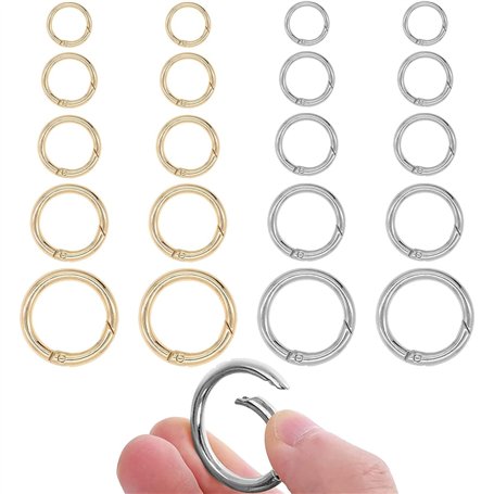 ChAusa 20 Pièces Mousqueton Rond Anneaux à Ressort Mousqueton 17 20 24 27.6 34 mm Ressort Anneau Boucle Alliage de Zinc