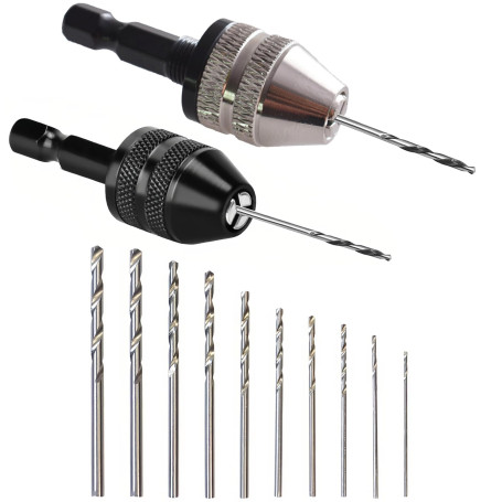 2 Pièces Mandrin Perceuse 10 Pièces Petite Perceuse (0.8-3.0mm) Mini Perceuse Adaptateur de Mandrin pour Perceuse Accessoires po