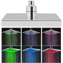 Pomme de Douche Lumineuse Led 7 Couleurs Changeantes Pluie Carré Douchette Salle de Bain en Acier Chromé 20x20cm
