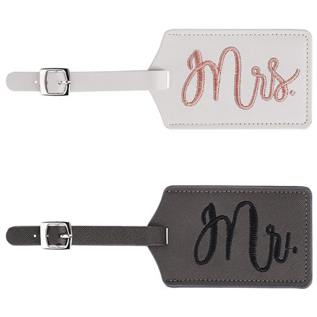 ISIYINER Étiquette de Bagage Mr and Mrs Étiquettes d'identification de Valise Luggage Tags avec Sangle à Boucle pour Honeymoon V