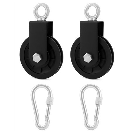 QWORK® 2 pièces 90mm poulie pour cable avec Sangle de Suspension et Mousqueton
