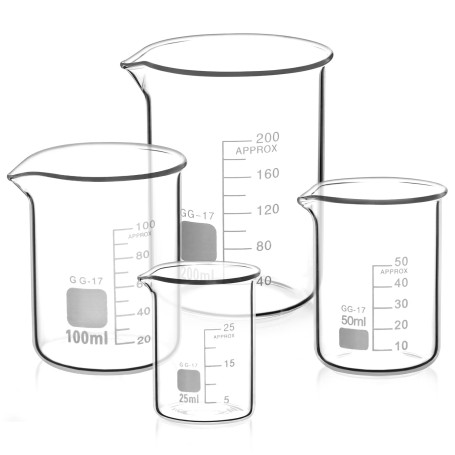 QWORK® Bécher Gradué 25ml 50ml 100ml 200ml en Verre Borosilicate