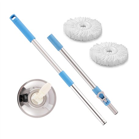 Manche à Balai Télescopique 360° Spin Balai Serpillère avec 2 Tête de Balai à Franges de Rechange 100% Microfibre