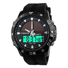TONSHEN Solaire Montre Bracelet Homme Garçon LED Digital Montre Analogique Quartz Double Temps 50M Etanche Outdoor Tactique Mili