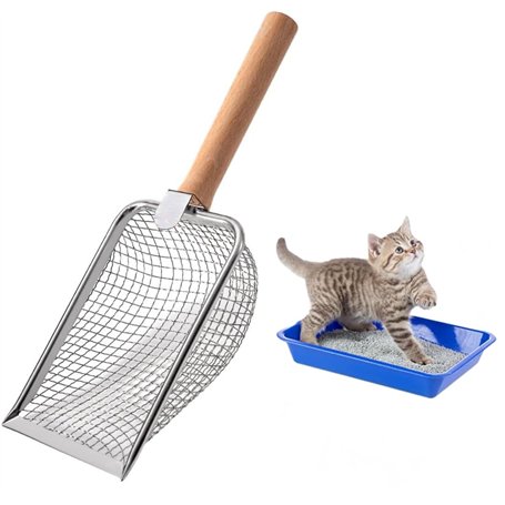 Pelle à litière pour Chat - en métal - avec poignée en Bois - Taille des Pores de 4mm - Pelle pour Chat