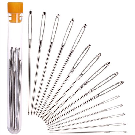 H&S Aiguilles Couture Gros Chas - 15pcs - Pour la Laine ou le Fil - Grande Aiguille à Coudre & a Broder en Acier Inoxydable Émou
