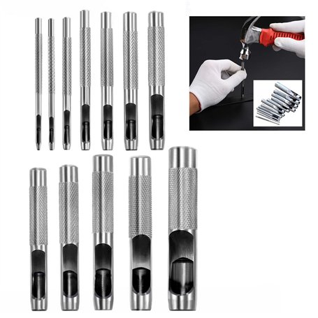 Xrten 12 Pcs Poinçon Creux en Acier Rond Set Poinçon à Trou Creux en Cuir pour Maroquinerie Artisanat Travail pour Bracelet de M