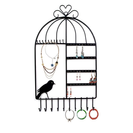 XLKJ Cage à Oiseaux Forme Mural Organisateur De Bijoux Suspendus Boucle D'oreille Titulaire Collier Bijoux Présentoir Rack