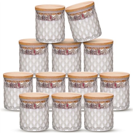 NiHome Lot de 12 bocaux en verre gaufré avec couvercles en bambou pour la fabrication de bougies votives
