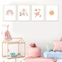 Vegena Lot de 4 tableaux pour chambre d'enfant et fille,Décoration pour chambre d'enfant,Arc-en-ciel soleil, nuage, fleurs et pa