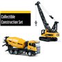 Top Race Modèles de Camions de Construction en Métal Moulé - Camion de Ciment et Grue Lourde - Jouets à l'Échelle 1:50 - Lot de