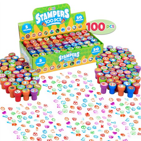 JOYIN 100 Tampons Assortis pour Enfants Tampons Auto-Encreurs (50 Modèles Différents