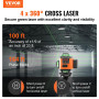 VEVOR Niveau Laser 30 m Niveau Laser 360° x 4 16 Lignes Croisées Verte Mode Autonivelant Manuel Longueur d'Onde Laser 520 nm ± 1