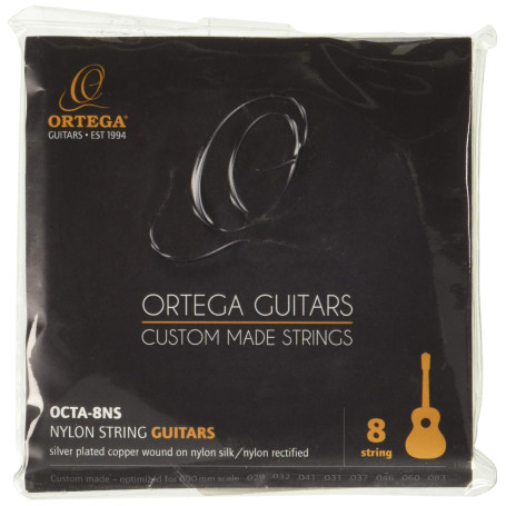 ORTEGA Jeu de 8 cordes nylon filées cuivre plaquées argent - Fabriqué en Allemagne par Pyramid (OCTA-8NS)