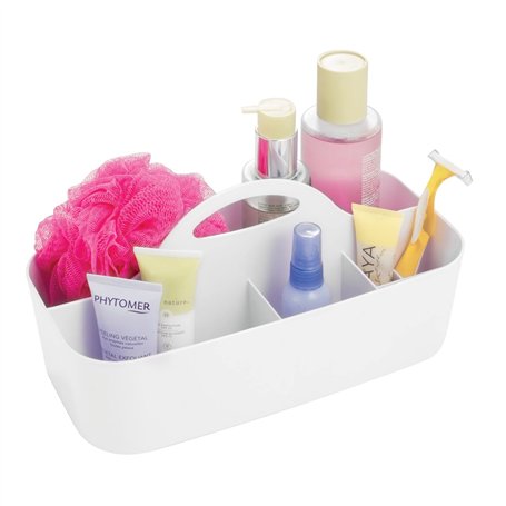 mDesign Panier de salle de bain - 6 compartiments - Organisateur douche et salle de bain - Boîte de rangement - Couleur : blanc