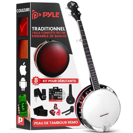 Pyle Banjo Kit avec Tête Remo et Résonateur en Sapelli