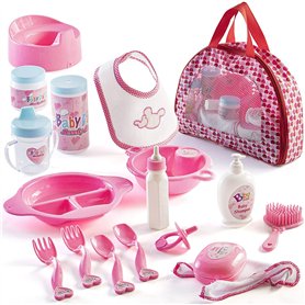 Prextex Ensemble d'Accessoires pour Poupée, Bébé/Enfant, Kit Débutant avec Sacoche de Transport à Fermeture Zippée et Dînette,Ac Prextex Ensemble d'Accessoires pour Poupée