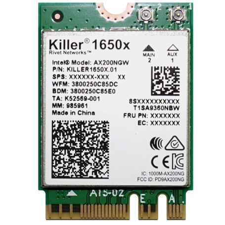 Killer Wi-FI 6 AX1650 Module Double Bande 2 x 2 Wi-FI 6/11AX