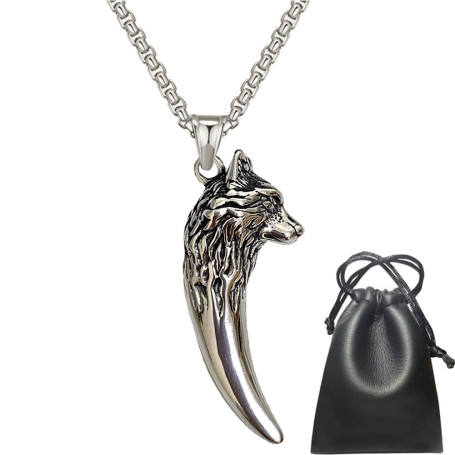 Collier Viking Pendentif Tête de Loup Celtique