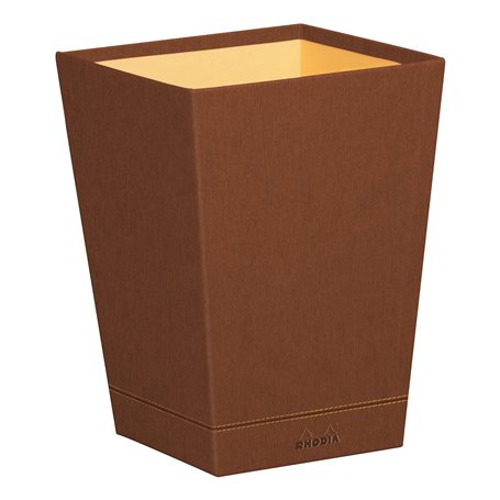 RHODIA 194616C - Corbeille à Papier Cuivre - 24 x 24 x 32 cm - Piqûres Sellier Orange - Extérieur Simili Cuir-Collection Home Of