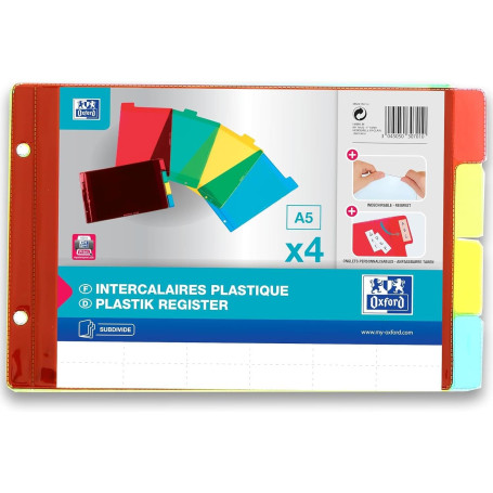 ELBA 39483 Intercalaire PVC Épais Fiches Étiquettes Pré-imprimées Épaisseur 12/100e Cristal Assorties