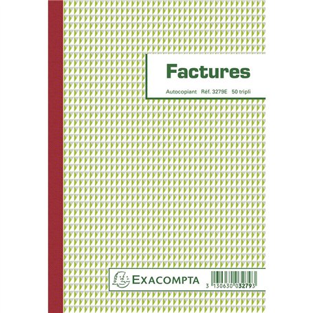 Exacompta - Réf. 3279AE - 1 Manifold FACTURES - avec mention TVA - 50 feuillets numérotés et autocopiants - triplicatas (1 origi