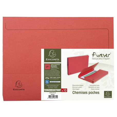 Exacompta - Réf. 46975E - Paquet de 10 chemises Poche avec soufflet de 32 mm Forever® 290 g/m² - chemises 100% recyclées et cert