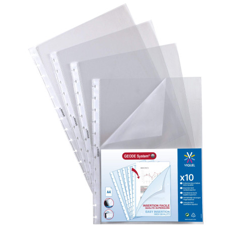 Viquel - Pochettes plastiques A4 amovibles perforation GEODE - Pochettes perforées spéciales pour porte vues GEODE en qualité su