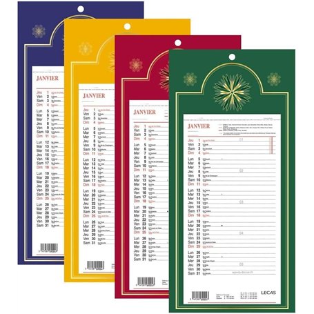LECAS - 1 Plaque Calendrier Mensuel Long Classique - Janvier 2025 à Décembre 2025 - Dimension 16 x 33