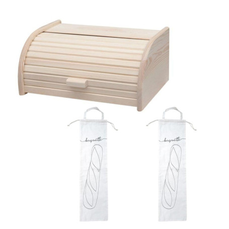 Fackelmann 9926750 Set de 3 ustensiles pour le pain avec Huche à pain et 2 Sacs de conservation pour le pain