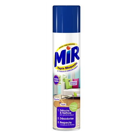 Mir Tapis Moquette – Nettoyant Tapis et Moquettes – Spray Mousse (600 ml) – Détache Nettoie Désodorise