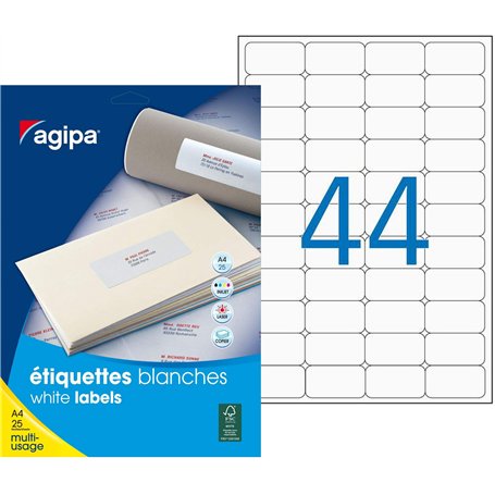 Apli Agipa – Pochette Étiquettes Adhésives Blanches Multi-Usages - Coins Arrondis – 50x25mm – Certifié FSC - 1100 Étiquettes