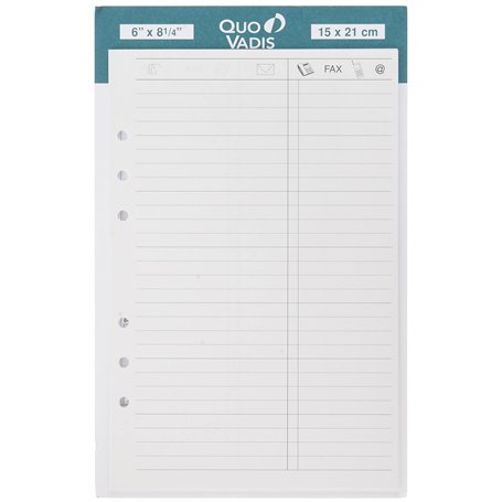 Quo Vadis - Accessoires de TIMER - Recharge FEUILLES TELEPHONE pour TIMER 21 - Papier Blanc Clairefontaine - Format 15x21cm