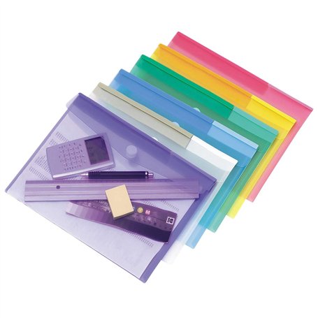 Djois made by Tarifold 12 Enveloppes Porte-documents Plastique Fermeture Scratch Format A4-6 couleurs x2 (Bleu