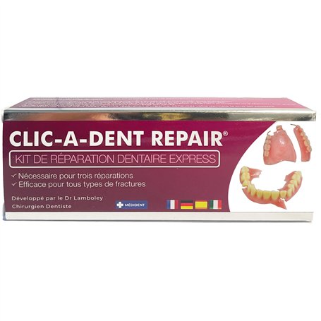 CLICADENT REPAIR -Kit de Réparation pour Dentier cassé -3 doses pour 3 réparations