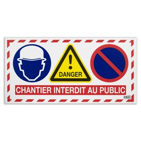 Vinmer 384003 Panneau de signalisation Chantier interdit au public 4 panneaux-en-1 800 x 400 mm