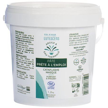 CIEL D'AZUR LABS - Pâte à l'Argile et à l'Eau Thermale prête à l'emploi - Naturel - Seau 1.2 kg