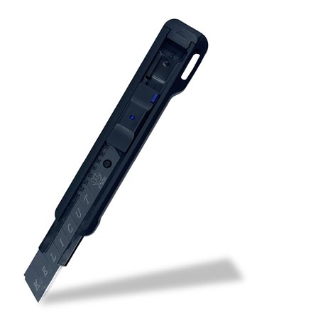 KELI - Cutter Katana crantée 18mm avec Réservoir + Dragonne + 2 LAMES BLACK BLADE SK2 (Durée de vie 3 fois supérieure)