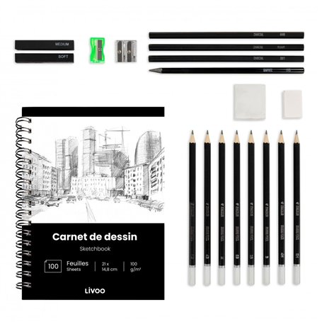 LIVOO - Kit de dessin 19 accessoires LOI002-12 crayons ombrés