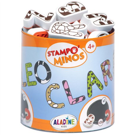 Aladine - 26 Tampons Lettres Alphabet avec Encreur - Tampons Enfant dès 4 ans - Stampominos - Encre Lavable – Pour Écrire Mots P