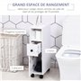 HOMCOM Meuble Bas Colonne Rangement Salle de Bain à roulettes Blanc dim. 18L x 30l x 68,5H cm